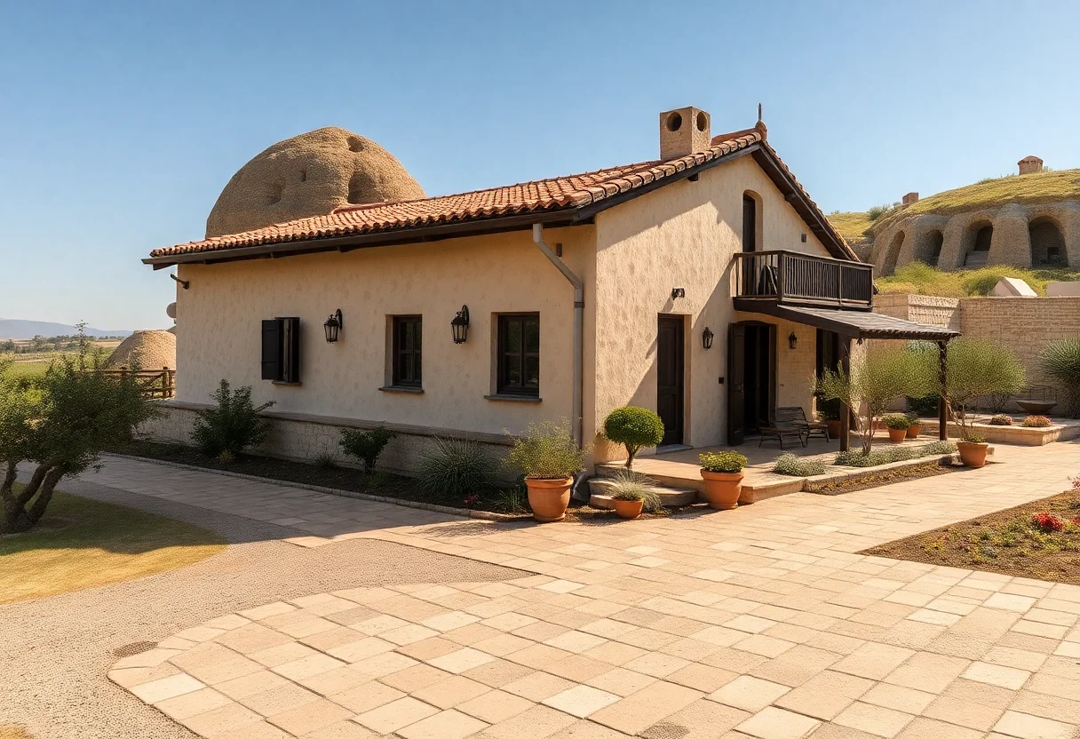 A tranquil farmhouse in Cappadocia surrounded by vineyards and gardens