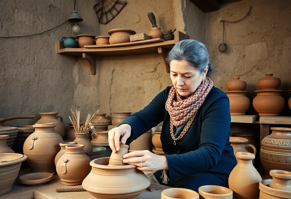 Woman doing pottery in a traditional workshop in Cappadocia